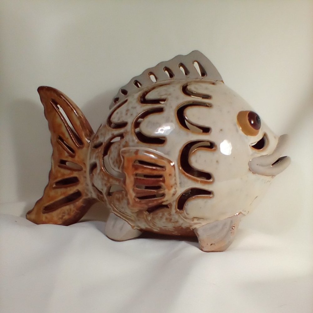 Boho Fish Candle Votive  Large Grouper Like Ceramic